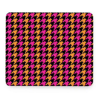 Orange Pink And Black Houndstooth Print Mouse Pad