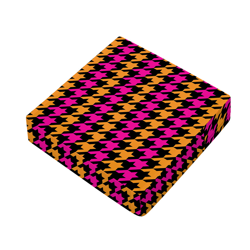 Orange Pink And Black Houndstooth Print Outdoor Seat Cushion Cover