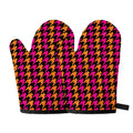 Orange Pink And Black Houndstooth Print Oven Mitts