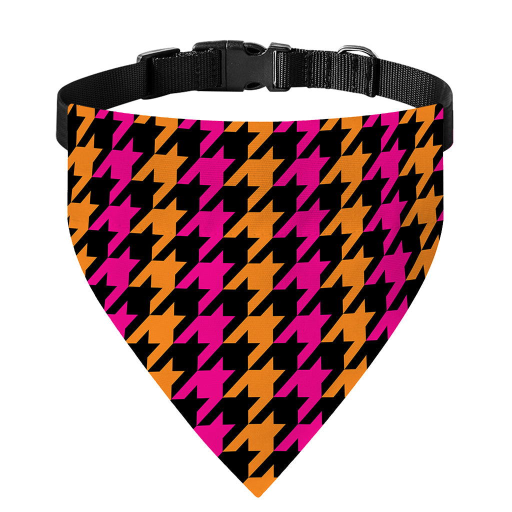 Orange Pink And Black Houndstooth Print Over The Collar Dog Bandana