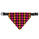Orange Pink And Black Houndstooth Print Over The Collar Dog Bandana