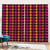 Orange Pink And Black Houndstooth Print Pencil Pleat Curtains