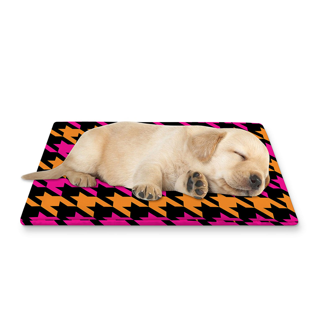 Orange Pink And Black Houndstooth Print Pet Cooling Mat Cover
