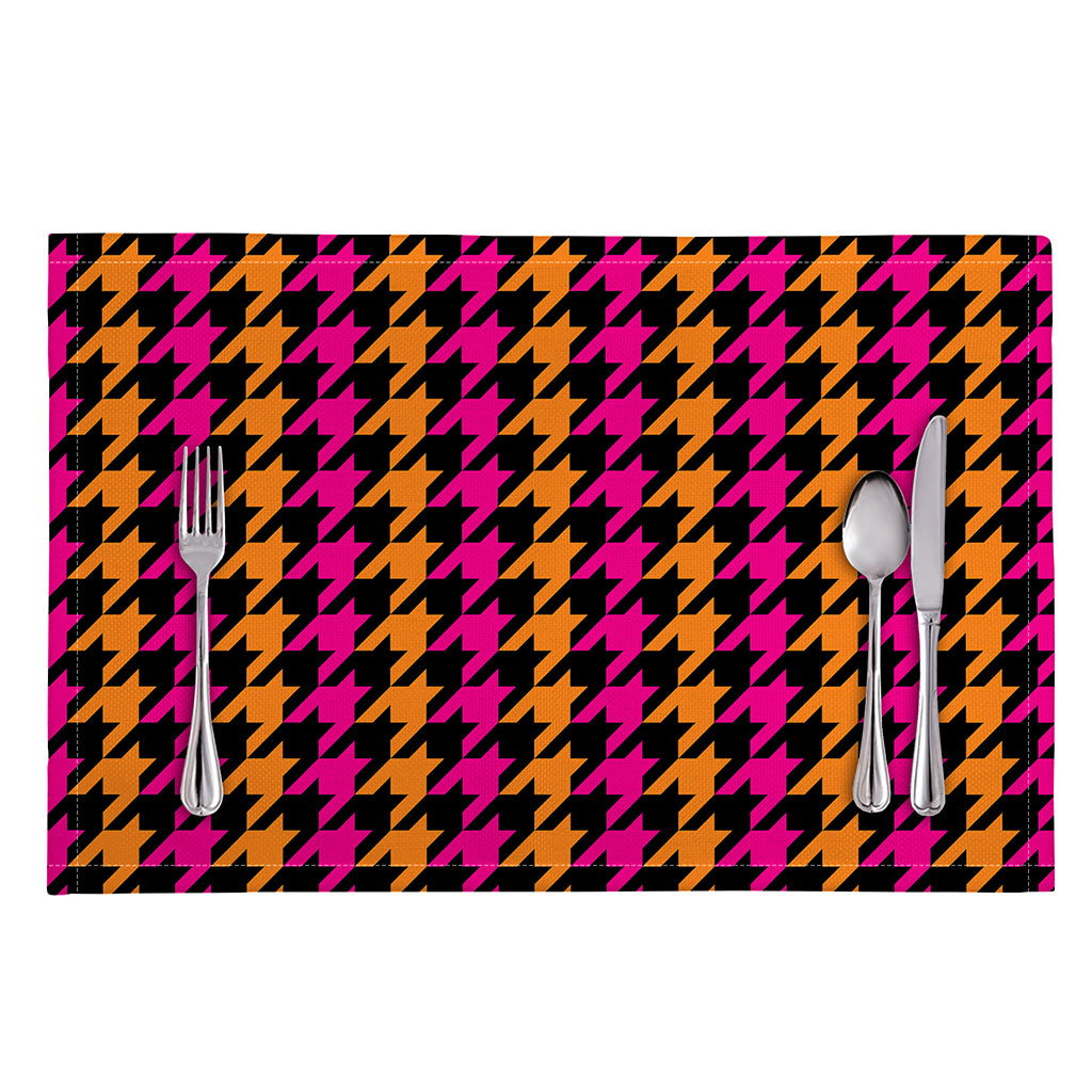 Orange Pink And Black Houndstooth Print Placemat