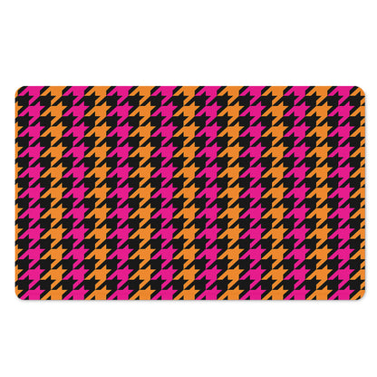 Orange Pink And Black Houndstooth Print Polyester Doormat