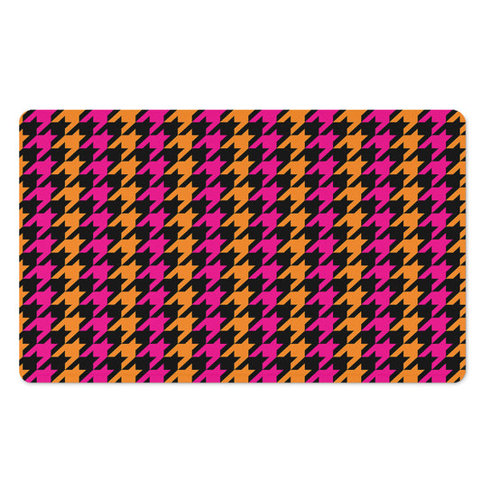 Orange Pink And Black Houndstooth Print Polyester Doormat