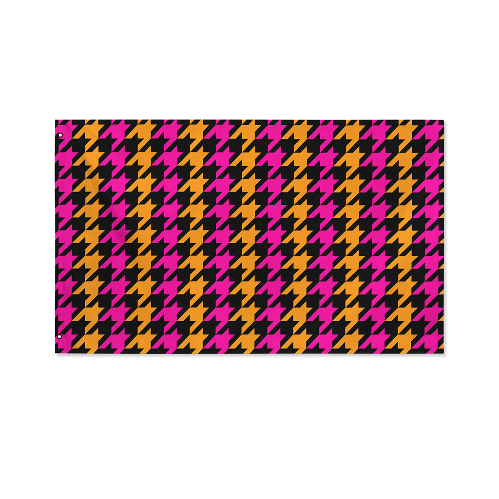 Orange Pink And Black Houndstooth Print Polyester Flag