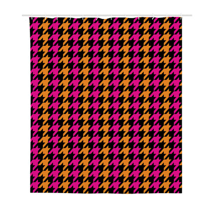 Orange Pink And Black Houndstooth Print Polyester Shower Curtain