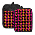 Orange Pink And Black Houndstooth Print Pot Holders With Pocket