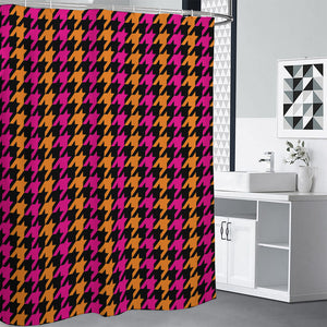 Orange Pink And Black Houndstooth Print Premium Shower Curtain