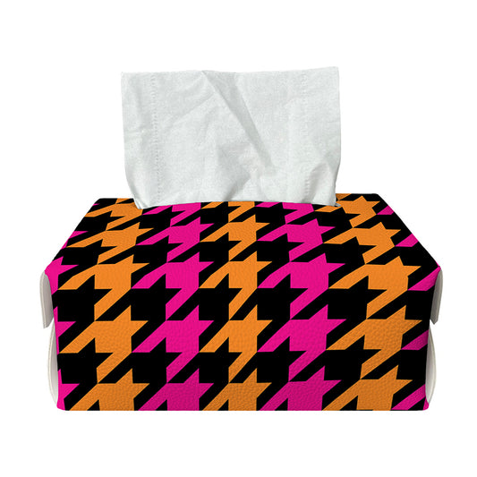 Orange Pink And Black Houndstooth Print Rectangle Tissue Box Cover