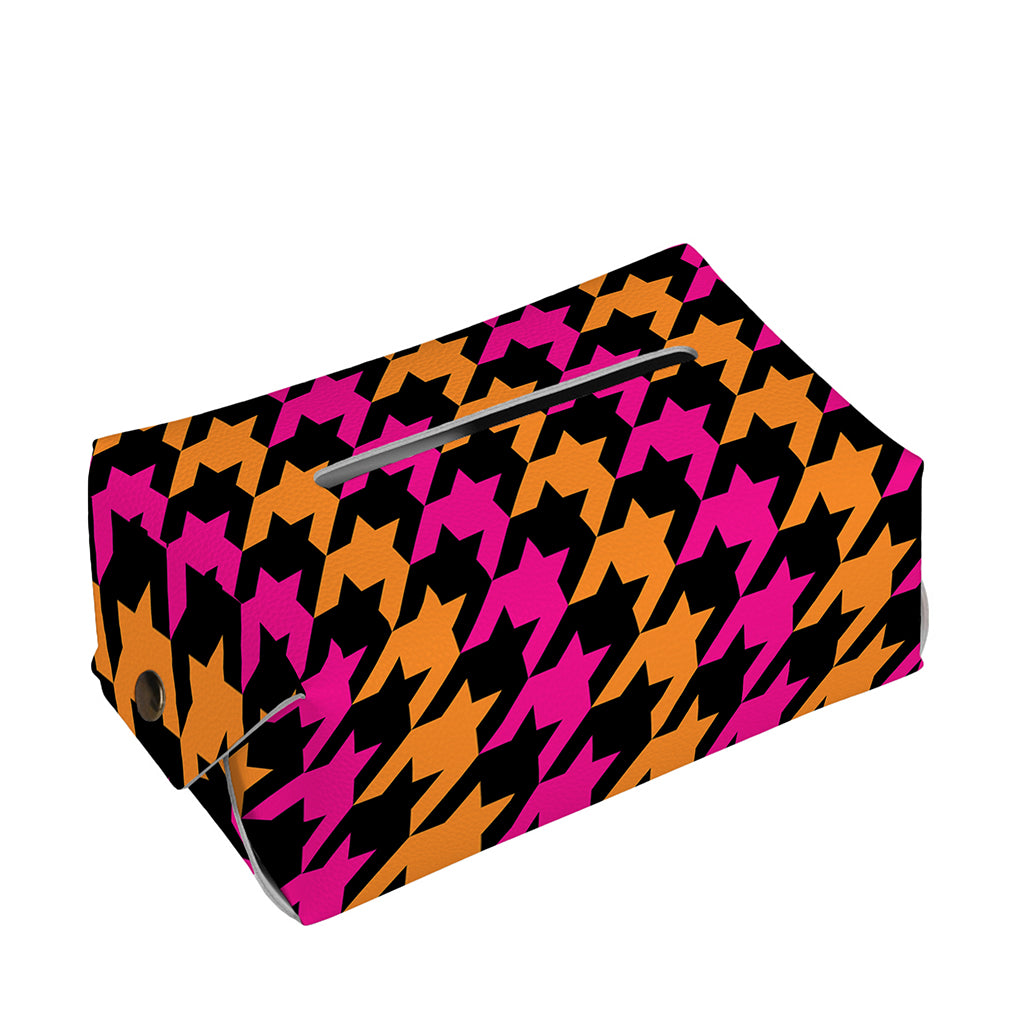 Orange Pink And Black Houndstooth Print Rectangle Tissue Box Cover