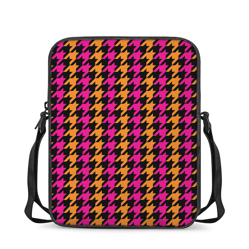 Orange Pink And Black Houndstooth Print Rectangular Crossbody Bag