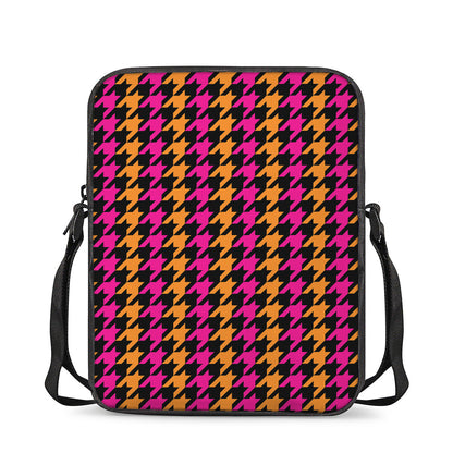 Orange Pink And Black Houndstooth Print Rectangular Crossbody Bag