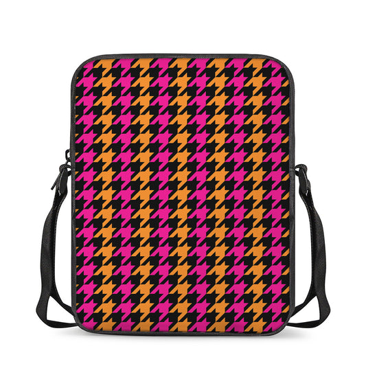 Orange Pink And Black Houndstooth Print Rectangular Crossbody Bag