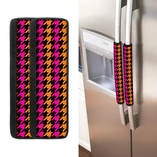 Orange Pink And Black Houndstooth Print Refrigerator Handle Covers