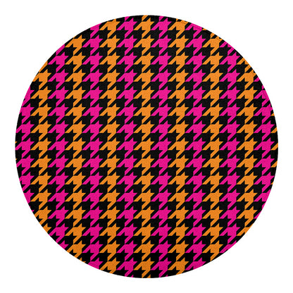 Orange Pink And Black Houndstooth Print Round Blanket
