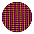 Orange Pink And Black Houndstooth Print Round Floor Mat