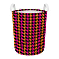 Orange Pink And Black Houndstooth Print Round Laundry Basket