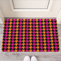 Orange Pink And Black Houndstooth Print Rubber Doormat