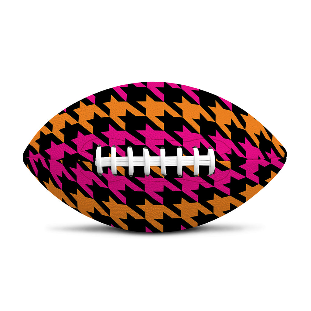 Orange Pink And Black Houndstooth Print Rugby Ball