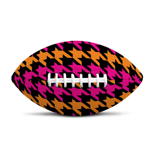 Orange Pink And Black Houndstooth Print Rugby Ball
