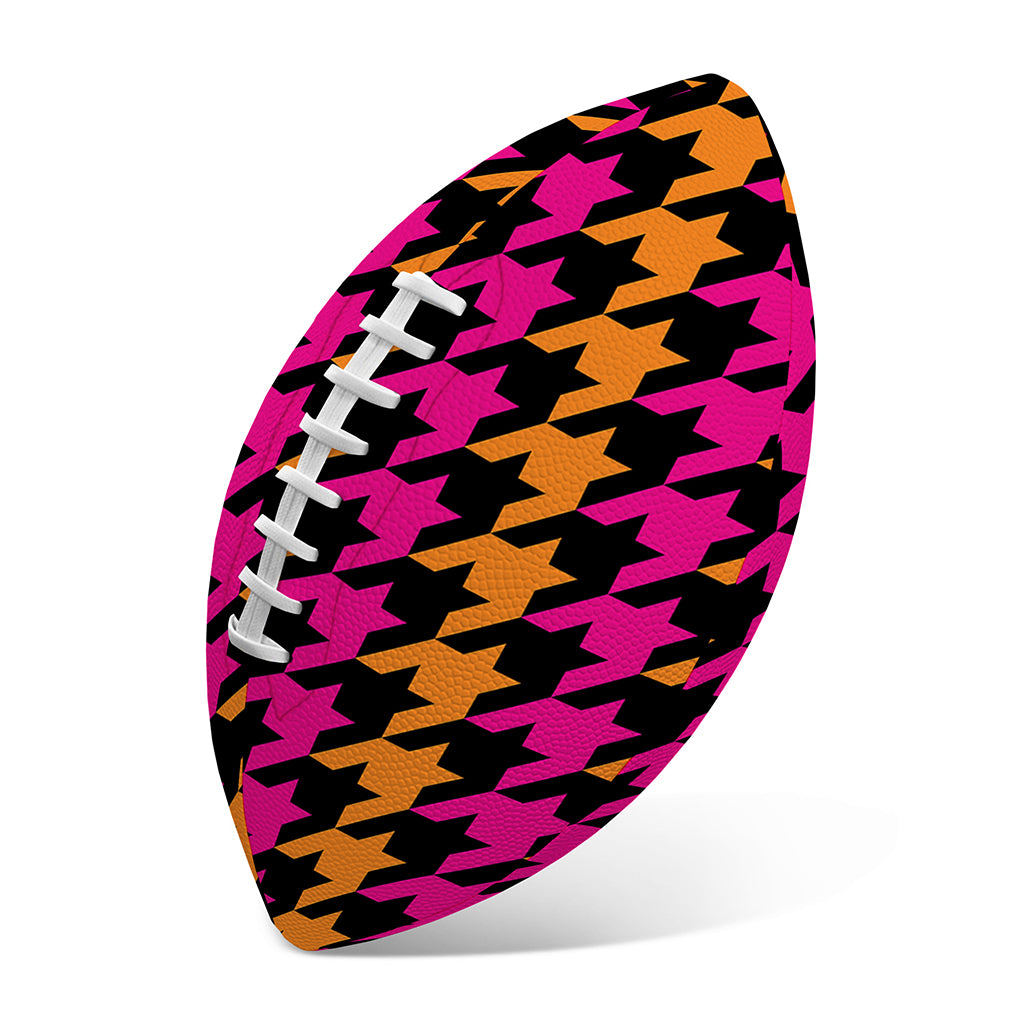 Orange Pink And Black Houndstooth Print Rugby Ball