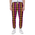 Orange Pink And Black Houndstooth Print Joggers