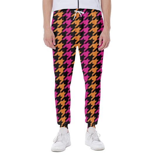 Orange Pink And Black Houndstooth Print Scuba Joggers