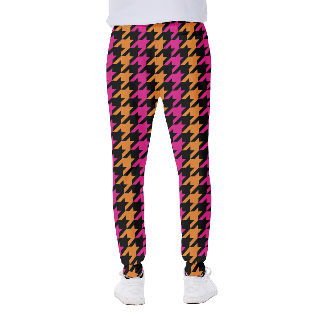 Orange Pink And Black Houndstooth Print Scuba Joggers