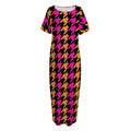 Orange Pink And Black Houndstooth Print Short Sleeve Long Nightdress