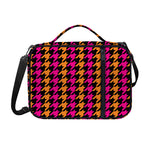 Orange Pink And Black Houndstooth Print Shoulder Strap Bible Bag