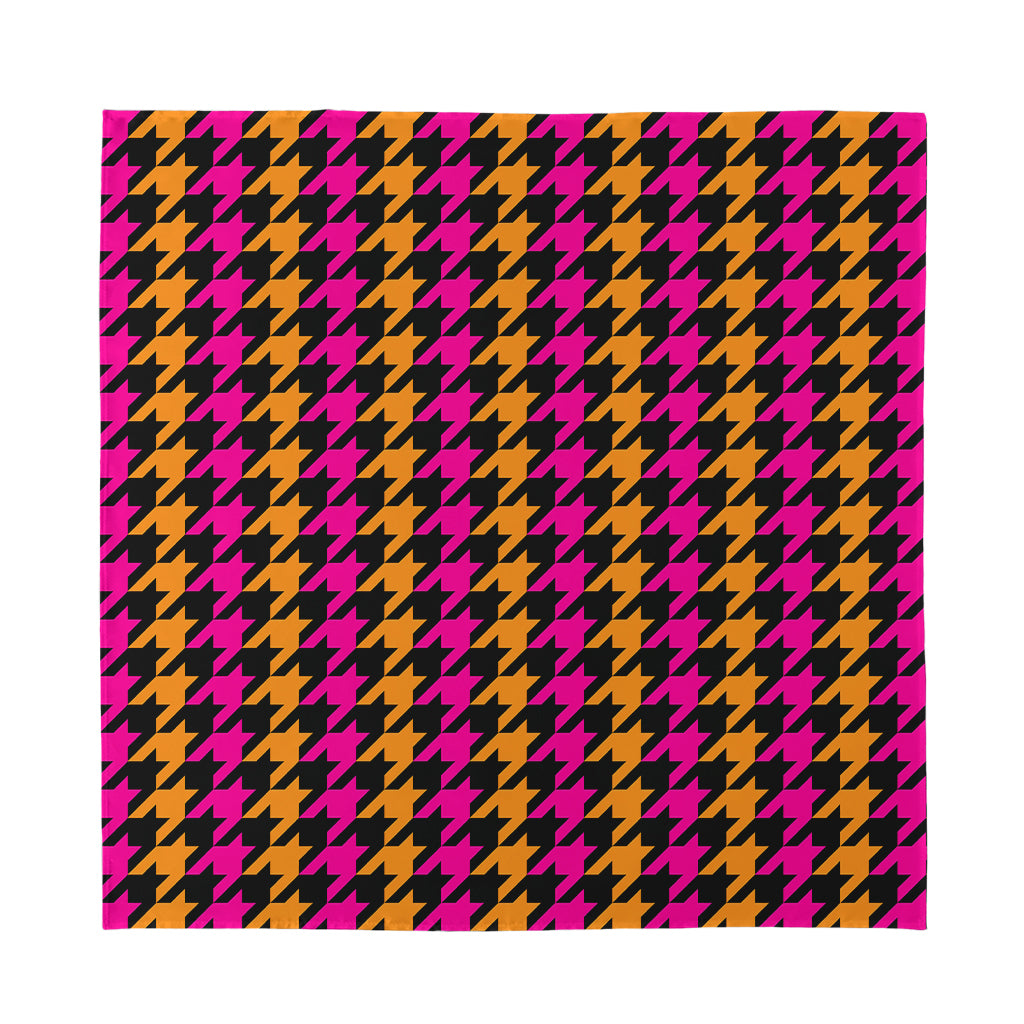 Orange Pink And Black Houndstooth Print Silk Bandana