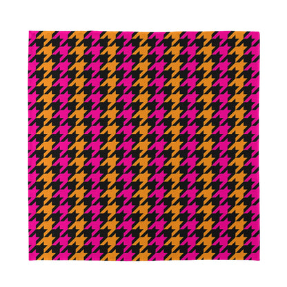 Orange Pink And Black Houndstooth Print Silk Bandana