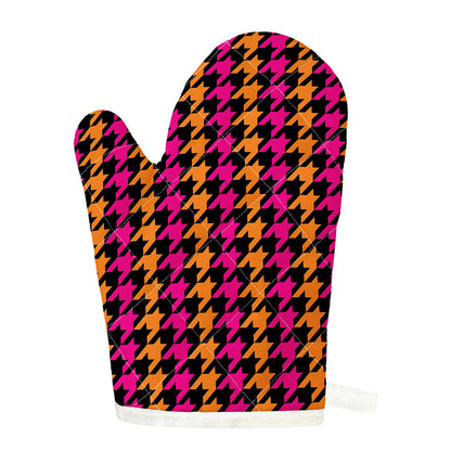 Orange Pink And Black Houndstooth Print Single Oven Mitt
