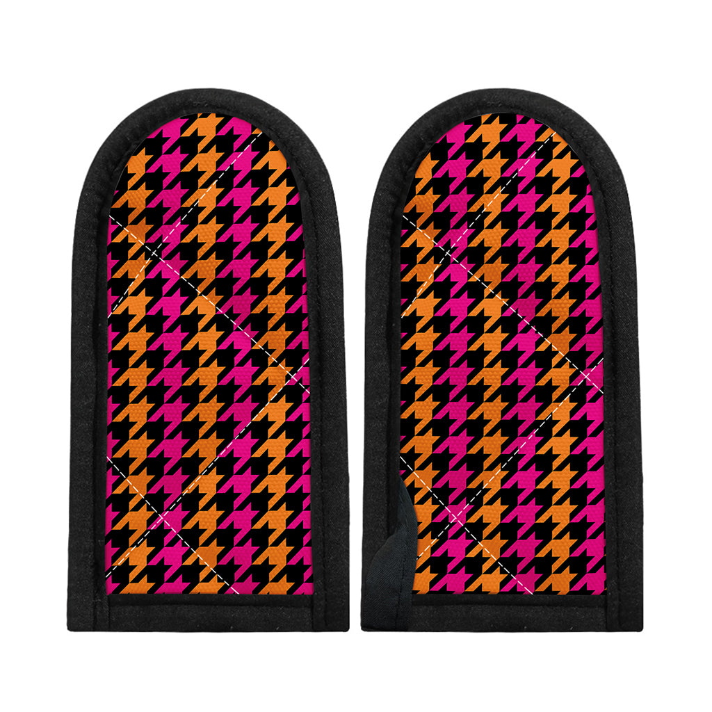 Orange Pink And Black Houndstooth Print Skillet Handle Cover