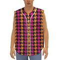 Orange Pink And Black Houndstooth Print Sleeveless Baseball Jersey