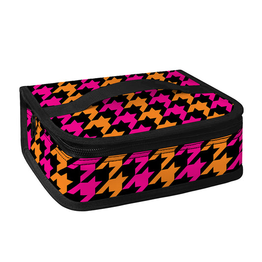 Orange Pink And Black Houndstooth Print Small Lunch Bag