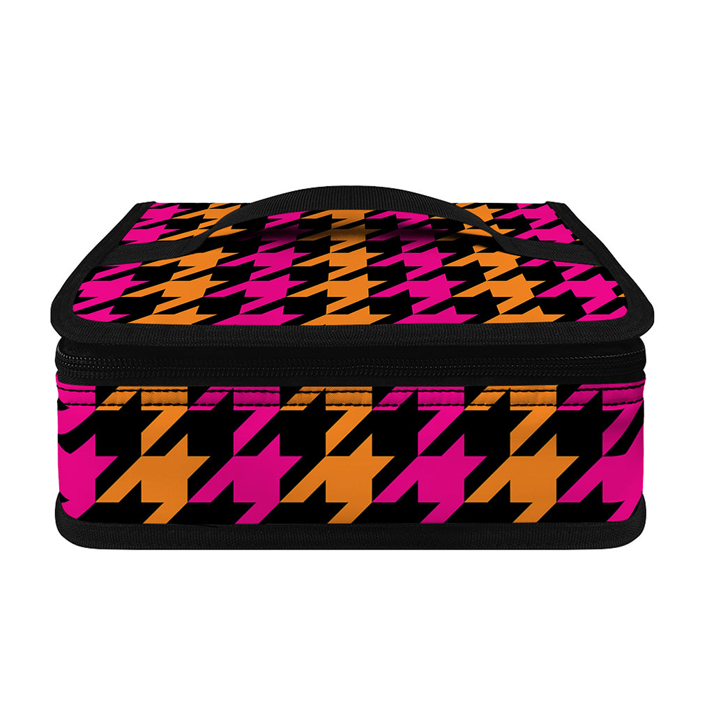 Orange Pink And Black Houndstooth Print Small Lunch Bag