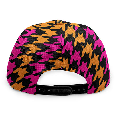Orange Pink And Black Houndstooth Print Snapback Cap
