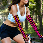 Orange Pink And Black Houndstooth Print Sun Protection Arm Sleeves