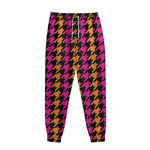 Orange Pink And Black Houndstooth Print Sweatpants