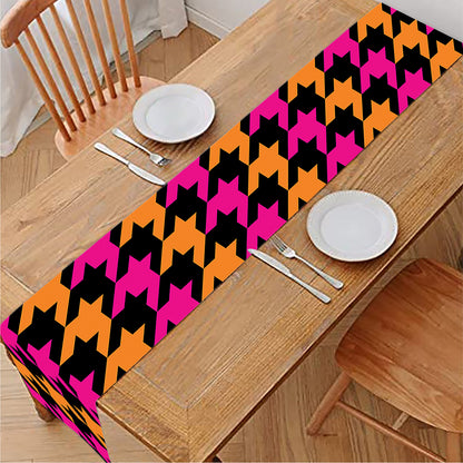 Orange Pink And Black Houndstooth Print Table Runner