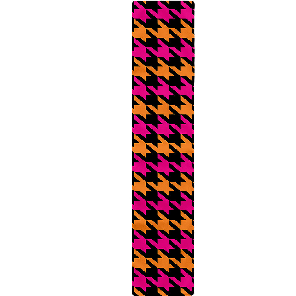 Orange Pink And Black Houndstooth Print Table Runner