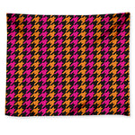 Orange Pink And Black Houndstooth Print Tapestry