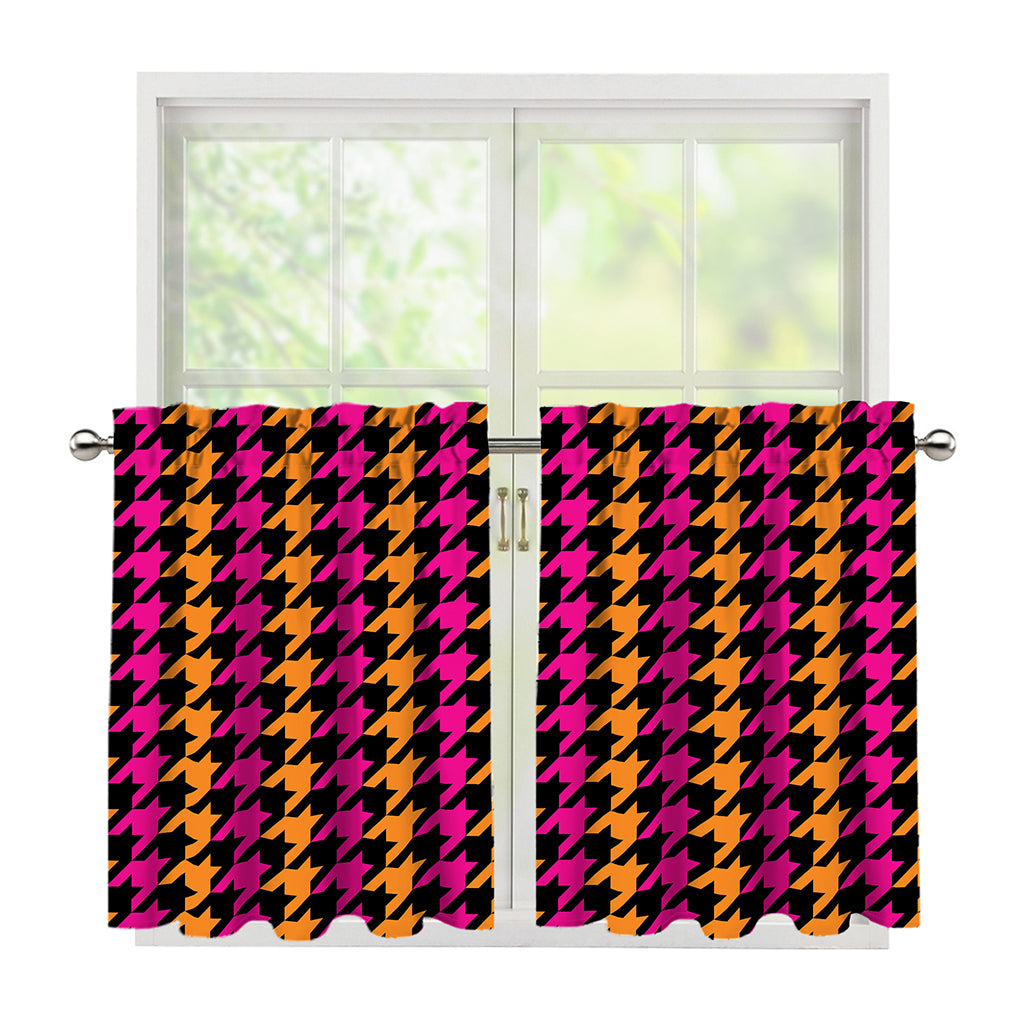 Orange Pink And Black Houndstooth Print Tier Curtains
