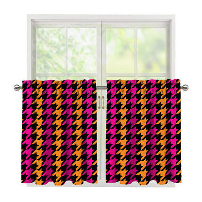 Orange Pink And Black Houndstooth Print Tier Curtains