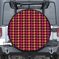 Orange Pink And Black Houndstooth Print Tire Cover