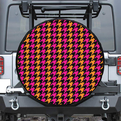 Orange Pink And Black Houndstooth Print Tire Cover