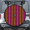 Orange Pink And Black Houndstooth Print Tire Cover With Camera Hole